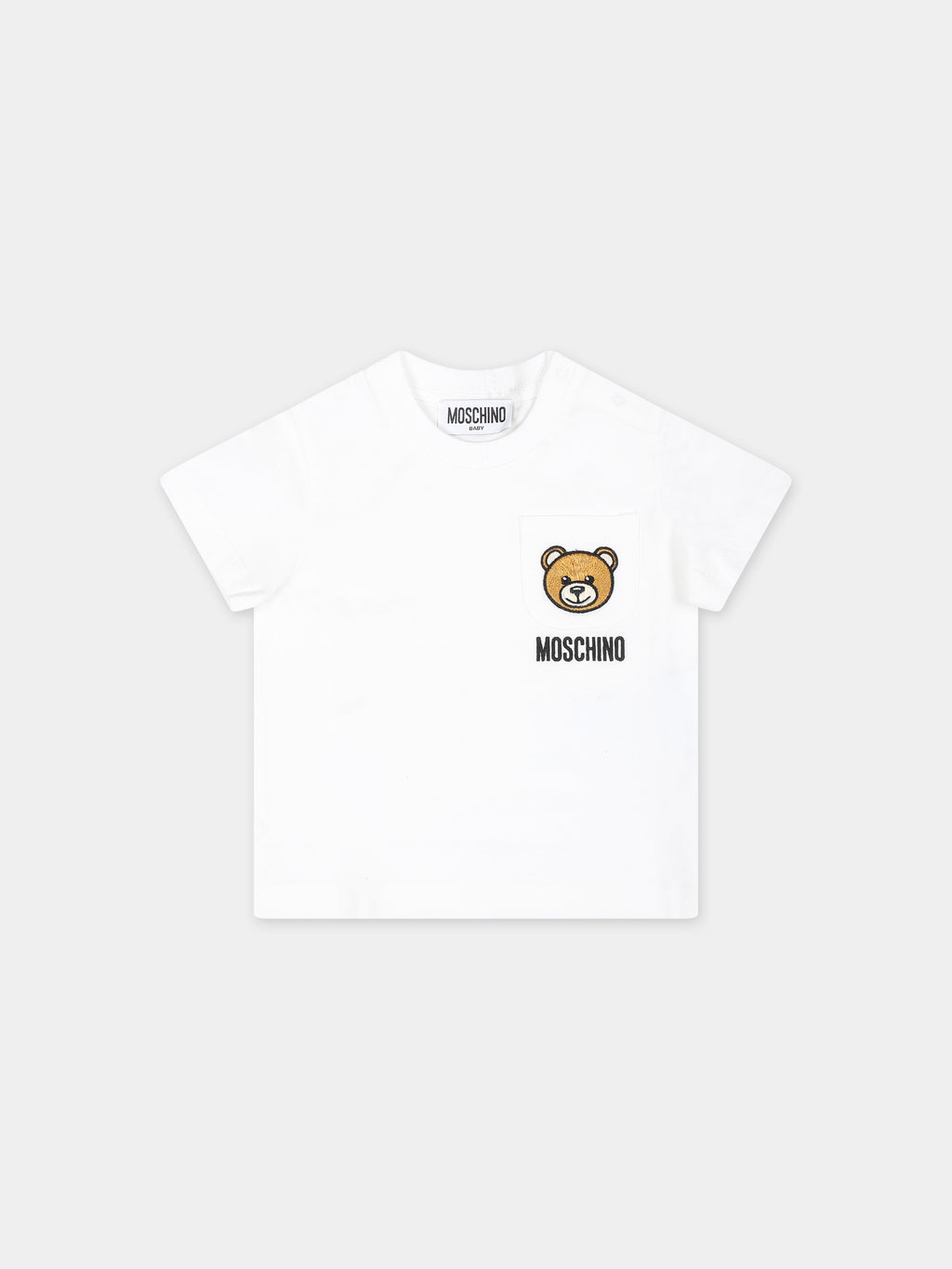 White t-shirt for baby boy with Teddy Bear and logo